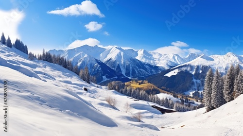 Beautiful mountain with snowcapped in winter landscape