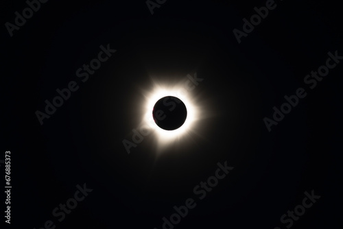 nightscape, night full of stars, hybrid solar eclipse, Exmouth, Australia, 20.04.2023, full visible corona when the moon is covering the sun completely