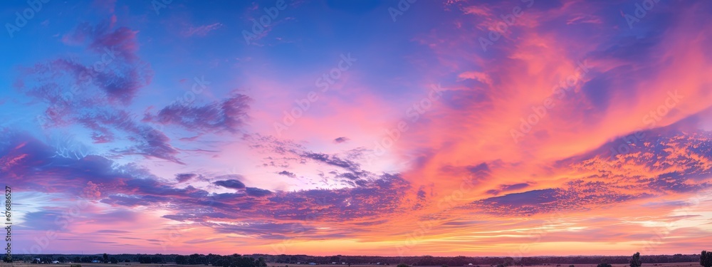 Beautiful Panorama view of sunrise through cloud during summer background