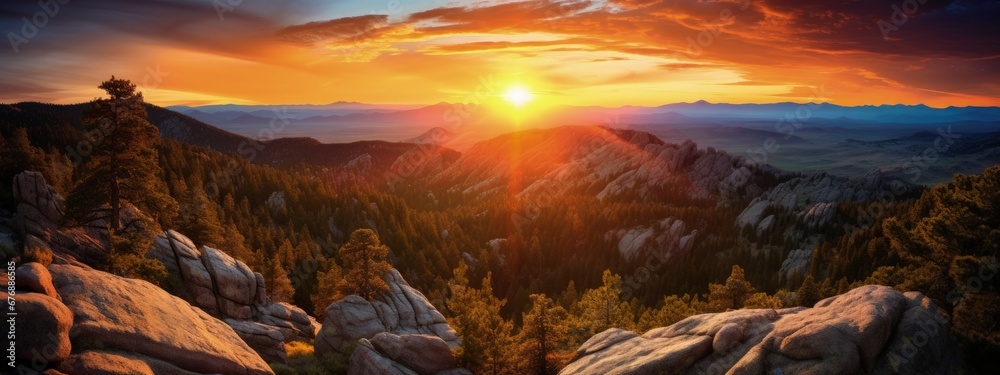Panoramic photo of sunset Mountain Landscape Nature Concept - obrazy, fototapety, plakaty 