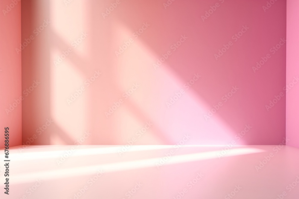 Fototapeta premium Abstract pink studio background for product presentation. Empty gray room with shadows of window. Display product with blurred backdrop, Generative AI