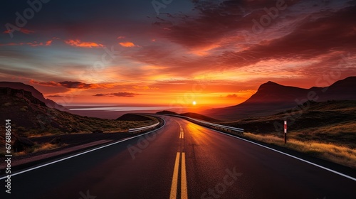 Sunrise above road panoramic view © JuJamal