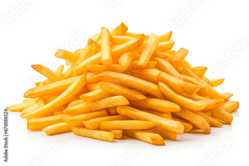 Heap of Crispy Golden French Fries Isolated on White Background