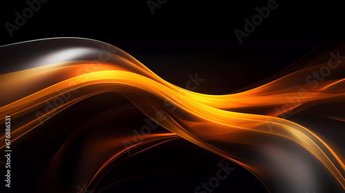 a blurry image of a wave of orange and yellow light on a black background with a black background