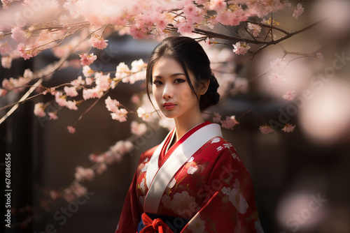 Portrait of a young Japanese woman in a traditional kimono costume