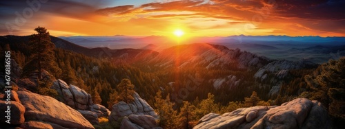 Panoramic photo of sunset Mountain Landscape Nature Concept photo