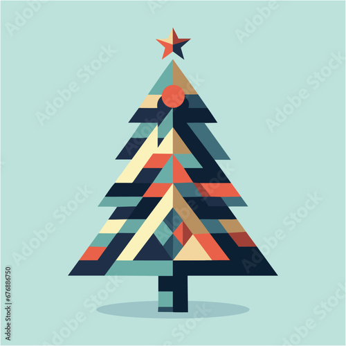 geometric christmas tree with star on top, colorful blocks, modern abstract christmas tree with geometric design, minimal unique creative christmas tree shape with colors, square symmetrical xmas