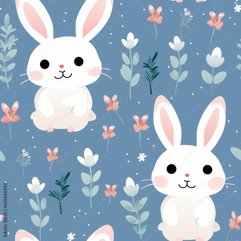 Seamless pattern of Enchanted Garden Bunnies and Whimsical Floral Pattern. Wrapping paper pattern Seamless pattern of Enchanted Garden Bunnies and Whimsical Floral Pattern. Wrapping paper pattern