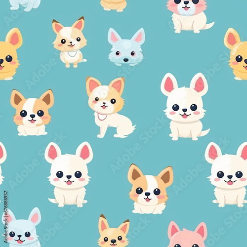 Seamless patterns featuring cartoon puppies in various playful poses. Wrapping paper pattern