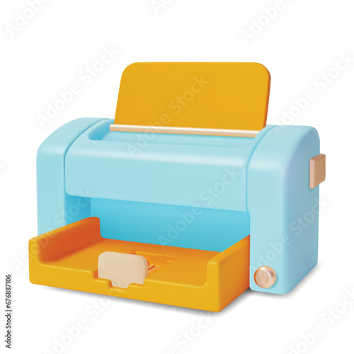 3d Paper Printer Cartoon Style Office Equipment for Printing Business Document Isolated on a White Background. Vector illustration