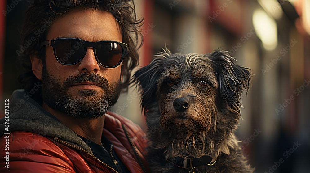 Blind man with sunglasses and his dog. Blind man with sunglasses and his dog.