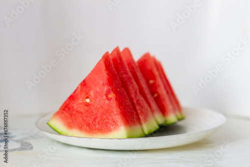 The water melom cut into slices 