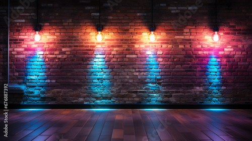 Brick wall and neon lights.
