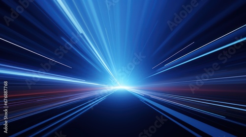 future, energy technology concept. Digital image of striped light rays with blue light.