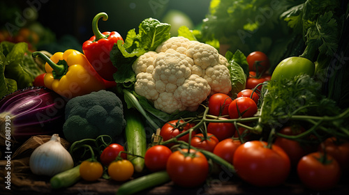Beautiful fresh vegetables. Vegetables background. Peppers, broccoli, corn.