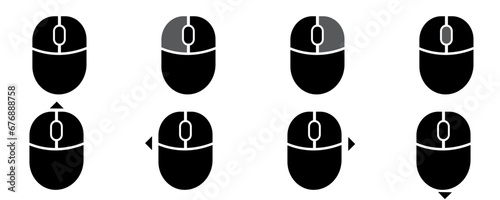 Mouse button click, swipe right, left, forward, back outline icons set eps10