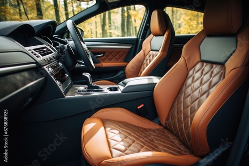 Leather interior of a passenger five door car with a right-hand drive © Ari