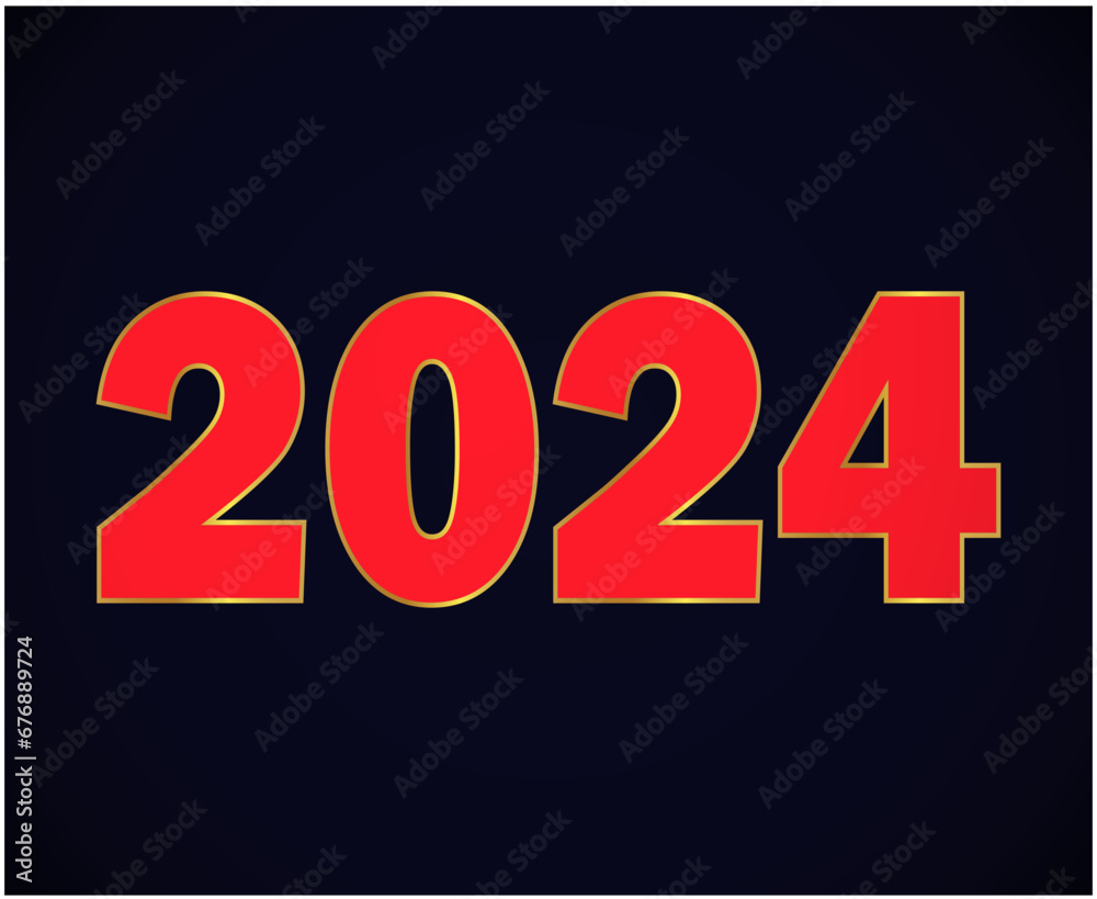 2024 New Year Holiday Design Red And Gold Abstract Vector Logo Symbol Illustration With Black Background