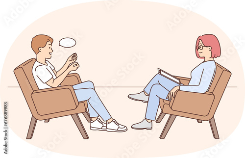 Man talking with psychologist at session