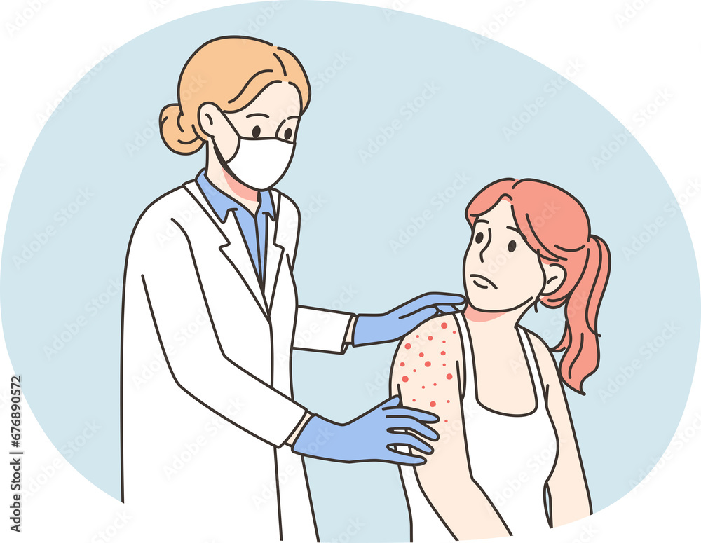 Doctor examine patient with red rash