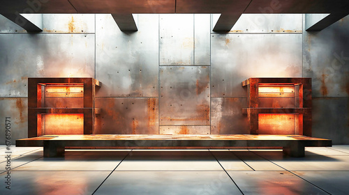 Fototapeta Naklejka Na Ścianę i Meble -  Modern contemporary loft style bedroom 3d render, The room has concrete tiled floors and walls and wooden ceilings. Furnished with brown furniture