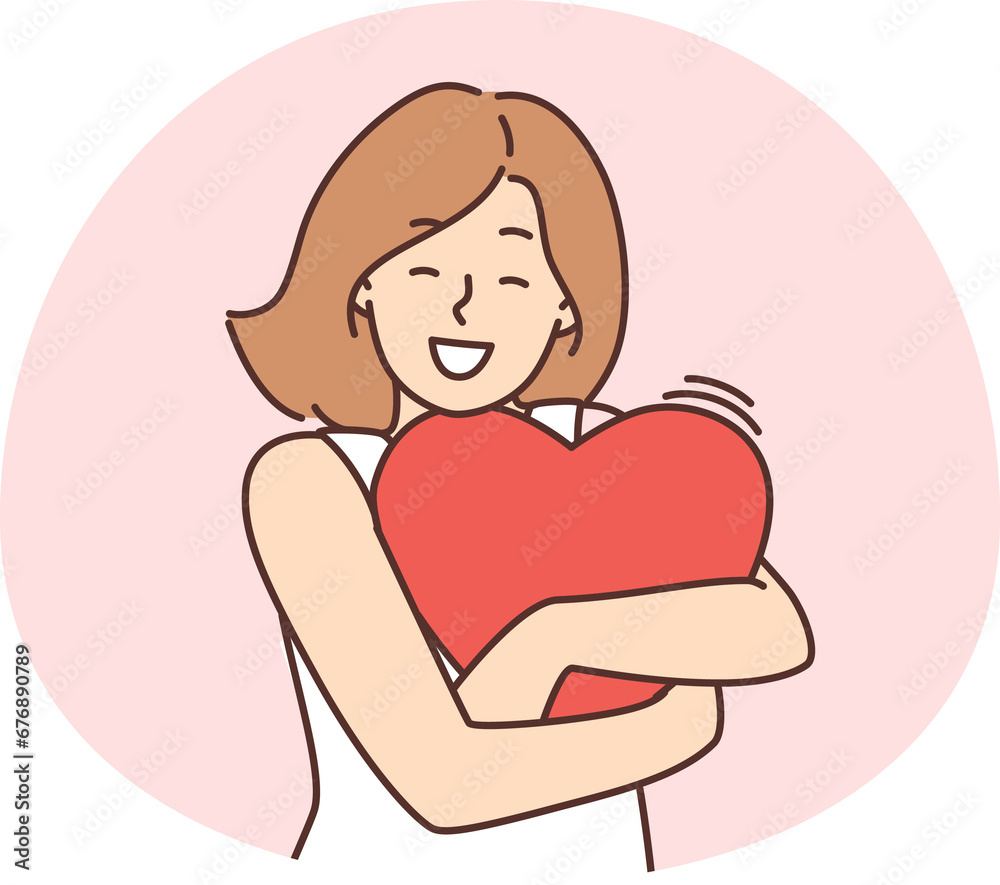 Happy woman hold heart in hands Happy woman hold heart in hands