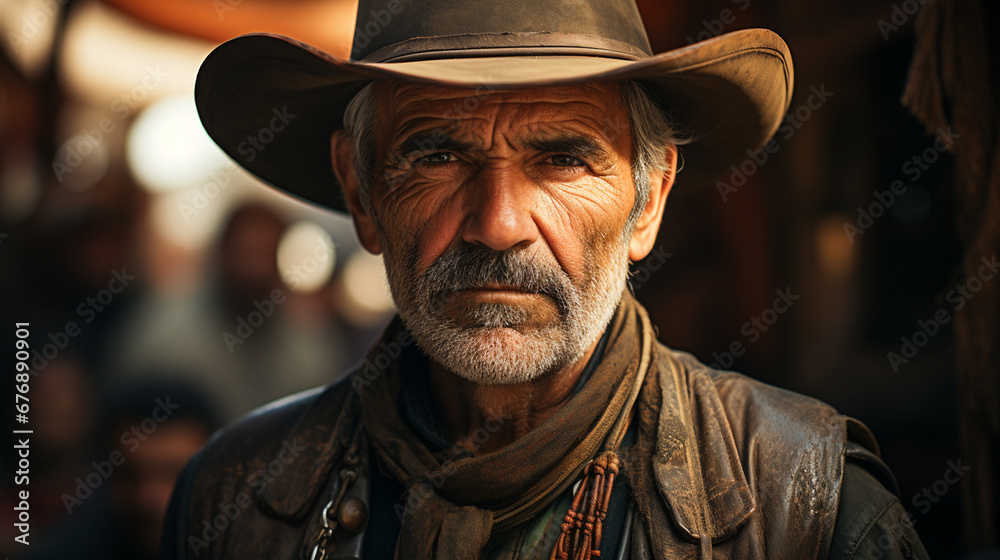 Portrait of elderly cowboy.