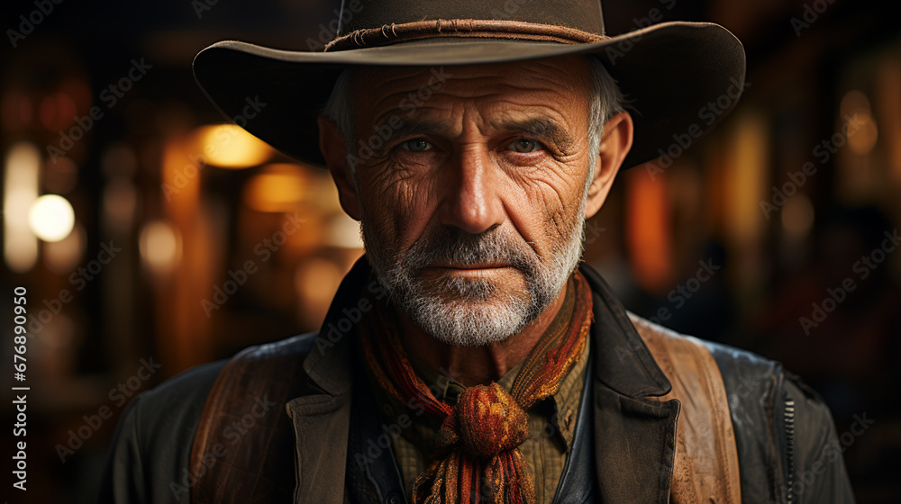 Portrait of elderly cowboy.