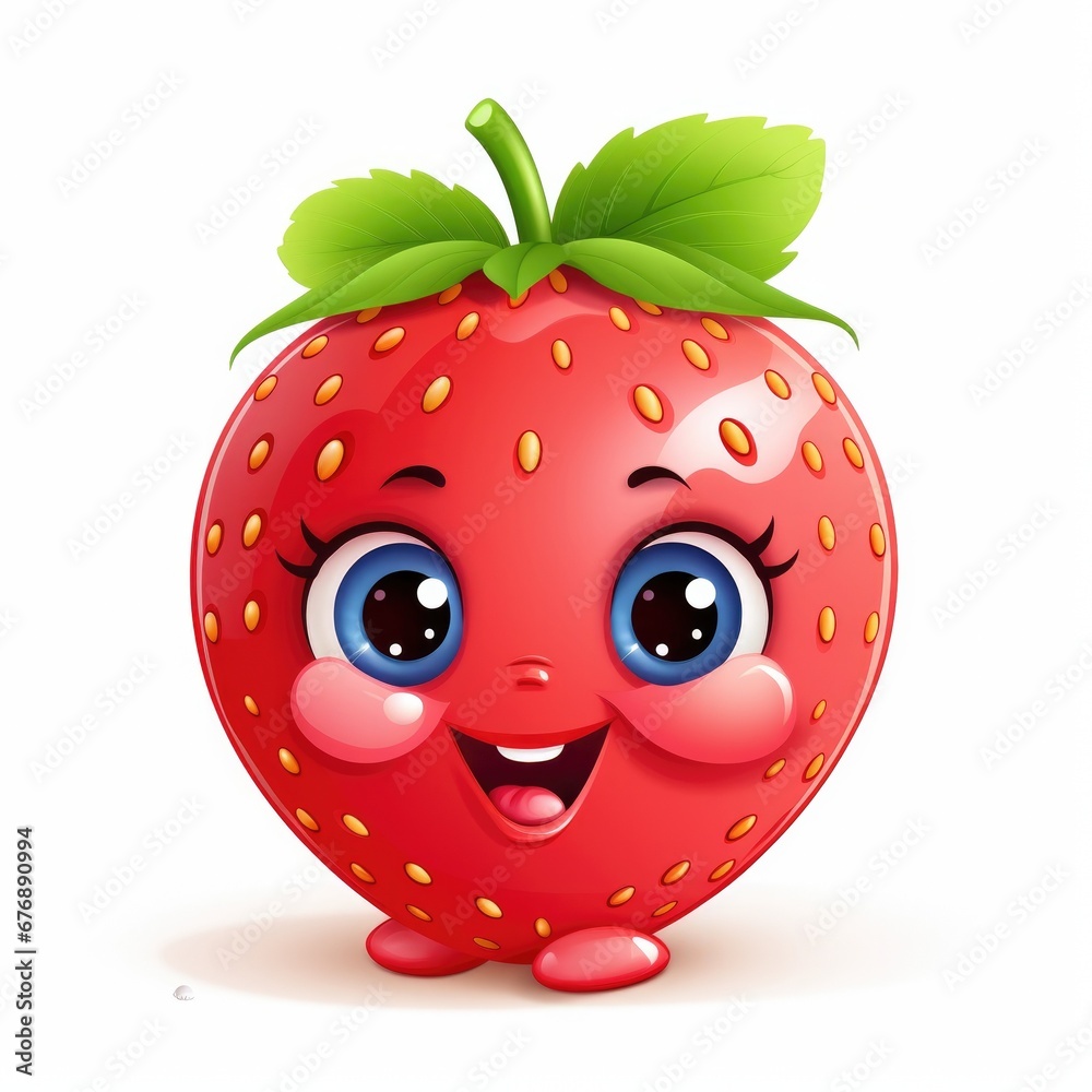 Obraz premium Cute Cartoon Strawberry Character Isolated on a White Background