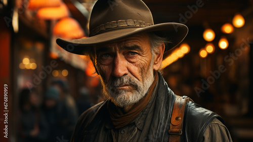 Portrait of elderly cowboy. © andranik123
