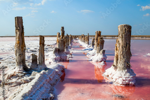 Henichesk lake in Ukraine. Salt production.