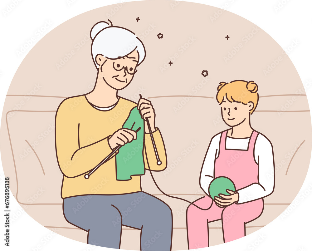 Little girl child knitting together with grandmother Little girl child knitting together with grandmother