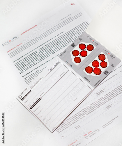 Dried blood spot samples for genetic testing.