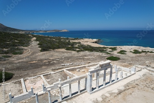 Aerial views from over the ancient ruins on the Greek Island of Despotiko