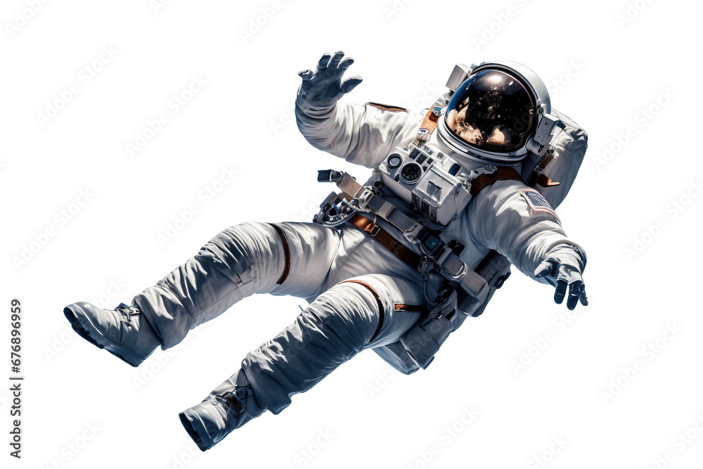 Male Astronaut Floating in Orbit Isolated on transparent background