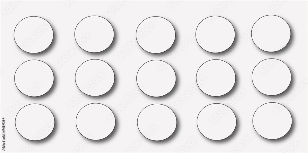 Abstract geometric texture of white paper circles in shining light with soft shadows as mess pattern, border, copy space, top view. White background texture pattern or wallpaper abstract background.