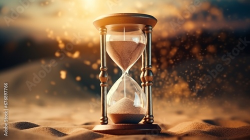 Sands in an hourglass on a blurred background