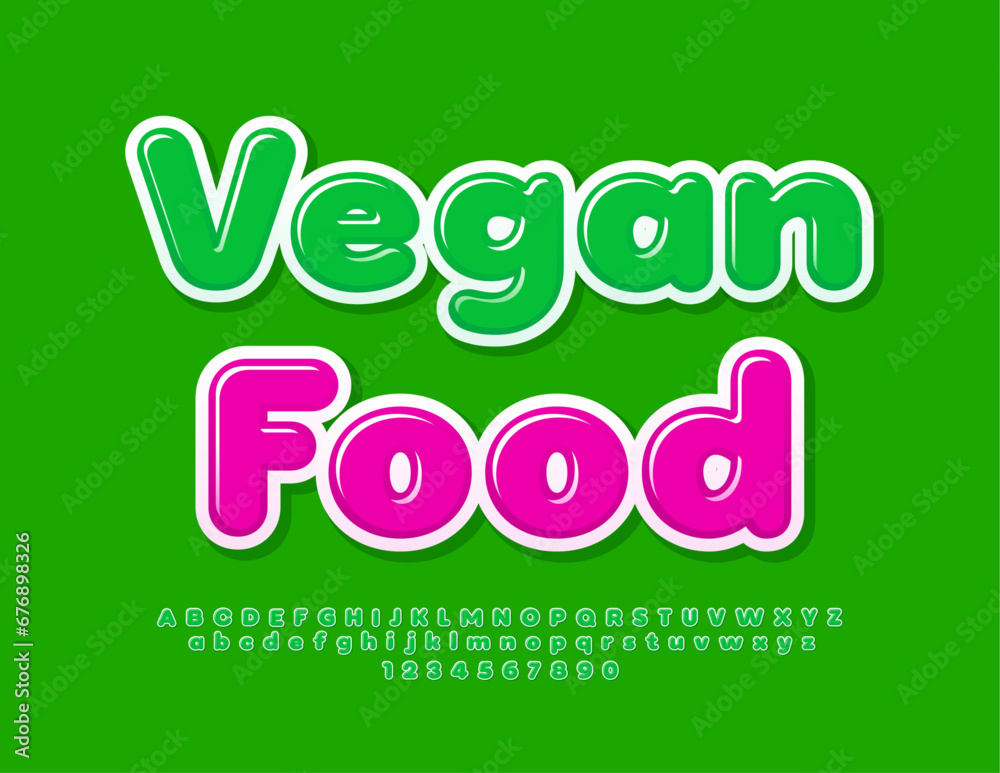 Vector eco concept Vegan Food. Glossy Green Font. Modern Alphabet