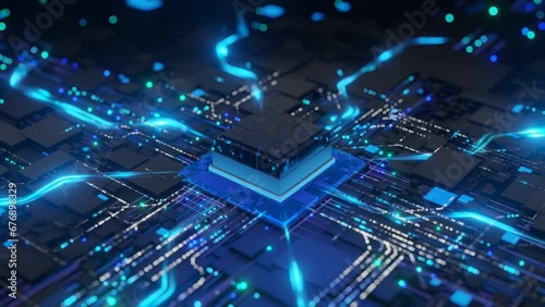 CPU Activation with Neon Glowing Circuit Network