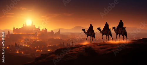 Fotografie, Obraz Reyes magos viajando por el desierto, llegando a Belén
