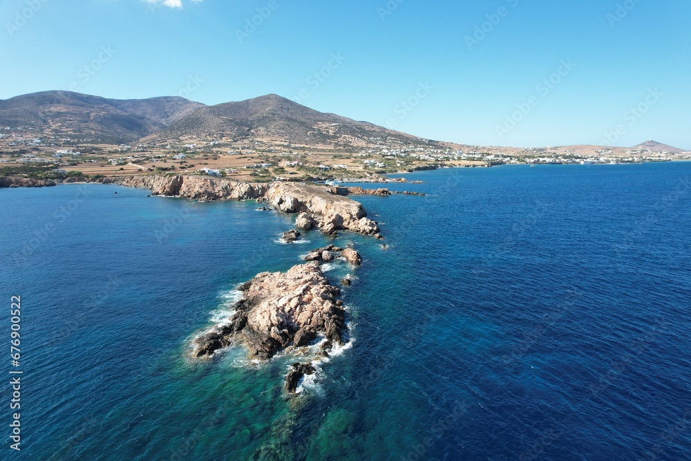 Aerial views from over the Greek Island of Paros, in the Aegean Sea