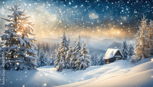 Winter view of falling snow...