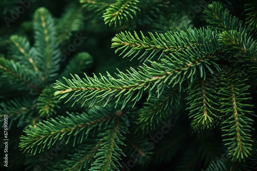 Green prickly branches of a fur-tree or pine leaf. Christmas wallpaper.