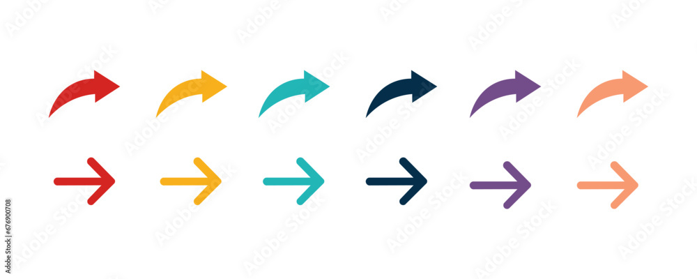 Direction arrow icon set. Colored arrows symbols. Arrows of different types. Arrow isolated vector graphic elements eps10. - obrazy, fototapety, plakaty 