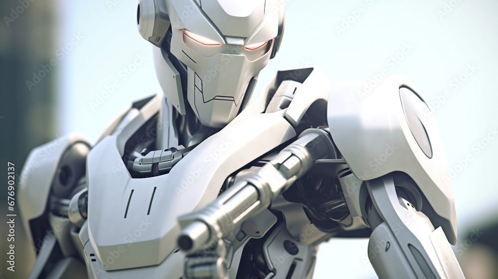 large white humanoid robot with metallic appearance large white humanoid robot with metallic appearance