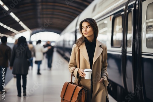 Stylish Departure: Modern Business Traveler at the Train Station