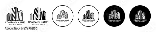 building logo. corporate business company office or skyscraper building symbol set. Real estate residential home property building vector line logo. urban city house property sign.
