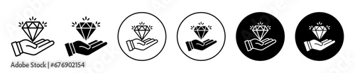 core Values icon. business integrity and customer care and support with trust symbol set. Excellent business satisfaction and rating value vector line logo. diamond in hand sign. 