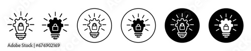 patented solution locked Icon. intellectual property right or copyright protection symbol set. lightbulb or lamp with lock vector sign. Product or innovative idea trademark to make copyright logo