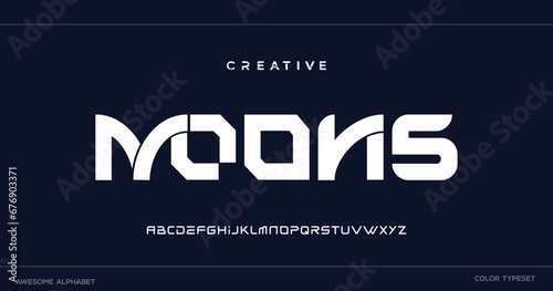 MOONS Modern abstract digital alphabet font. Minimal technology typography, Creative urban sport fashion futuristic font and with numbers. vector illustration